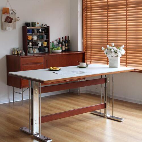 『号角屋 伯尔尼岩板餐桌』实木复古桌子家用小户型长方形饭桌