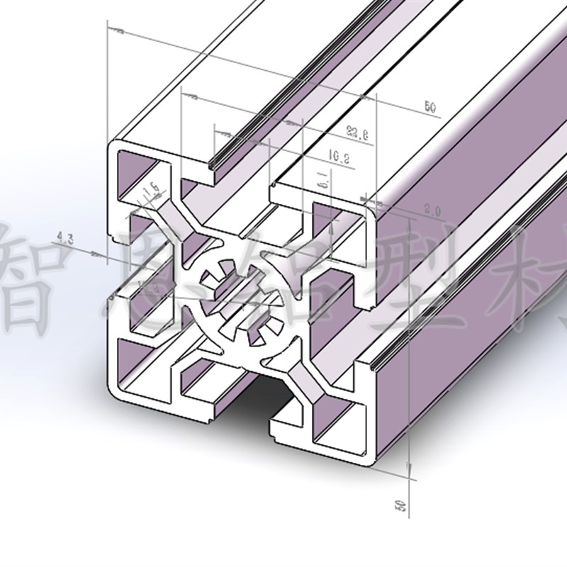 欧标50系列工业铝型材5050标准型重型流水线铝花管50*50 免费切割