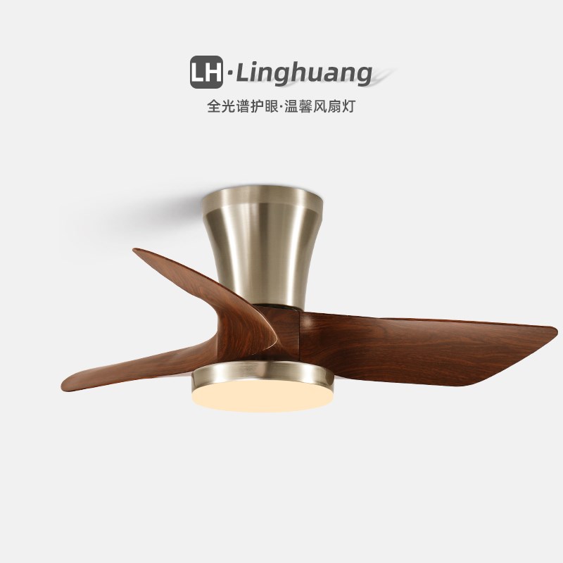 中古风卧室风扇灯美式复古新款胡桃木纹大风力家用客厅餐厅吊扇灯