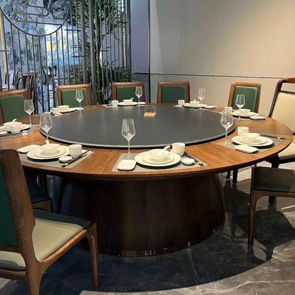 酒店餐桌大圆桌电动岩板转盘新中式20人16人饭店餐厅会所包厢3米
