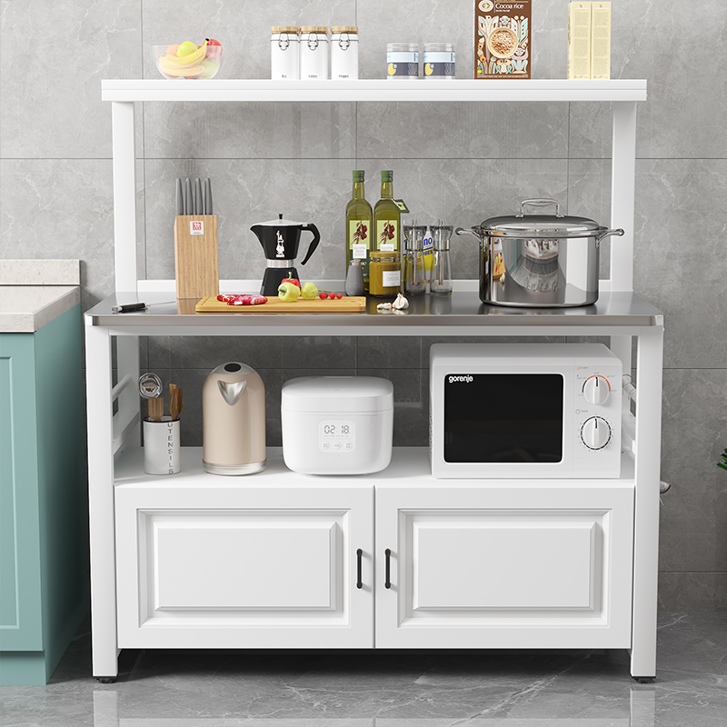 厨房不锈钢落地多层操作台锅具用品收纳柜烤箱微波炉置物架餐边柜