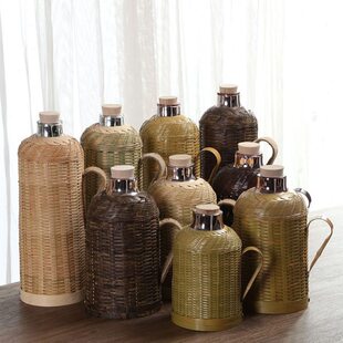 手工 热水瓶开水瓶内胆家用复古玻璃热水壶保温瓶老式竹编竹制