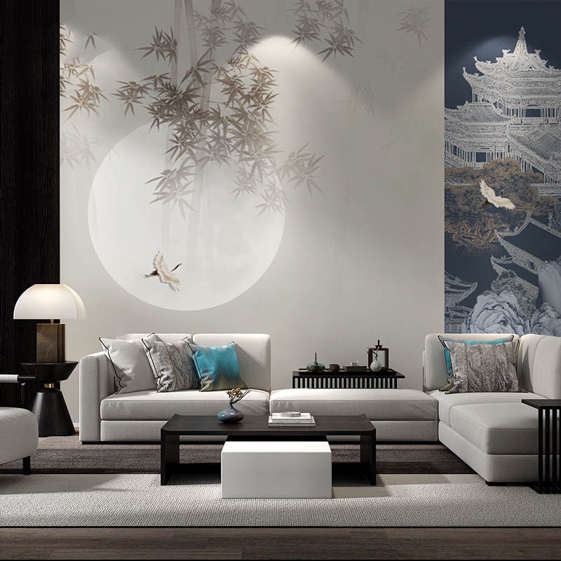 新中式竹叶壁纸简约国风素色墙纸墙布客厅床头电视背景Z墙定制壁