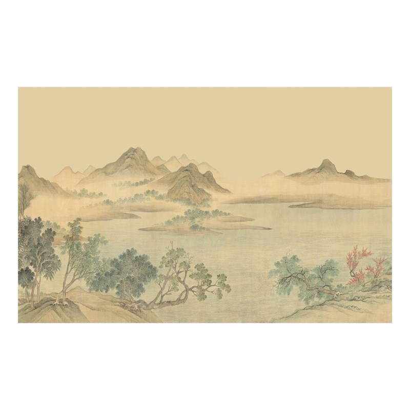 墙布3d立体宋式美学山水u背景墙壁布客厅装饰新中式卧室墙布壁画