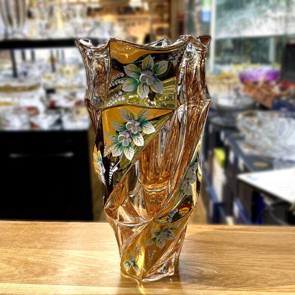 捷克进口BOHEMI水晶玻璃描金法琅花瓶北欧居家装饰客厅插花摆件
