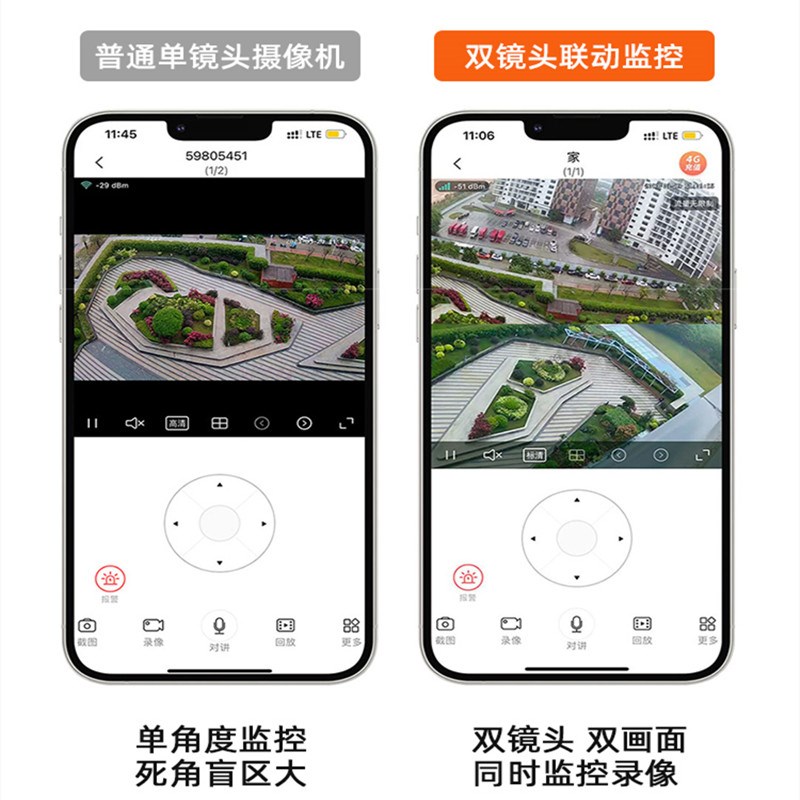 360度全景无死角监控器无线家用手机远程室外高清夜视双摄像探头