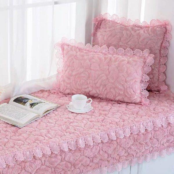 网红新款公主粉色落地飘窗垫子卧室阳台四季通用防滑窗台毛绒地毯
