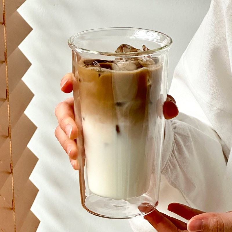 简约透明双层隔热玻璃咖啡杯喝水杯子果汁杯气泡水冷萃拿铁饮品杯