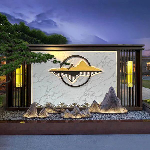 定制新中式屏风铝合金假山隔断酒店大堂会所售楼部室外庭院屏风墙