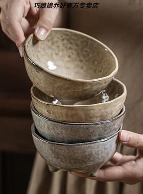 日式窑变复古三脚陶瓷米饭碗甜品碗特色家用喝粥碗个人专用碗