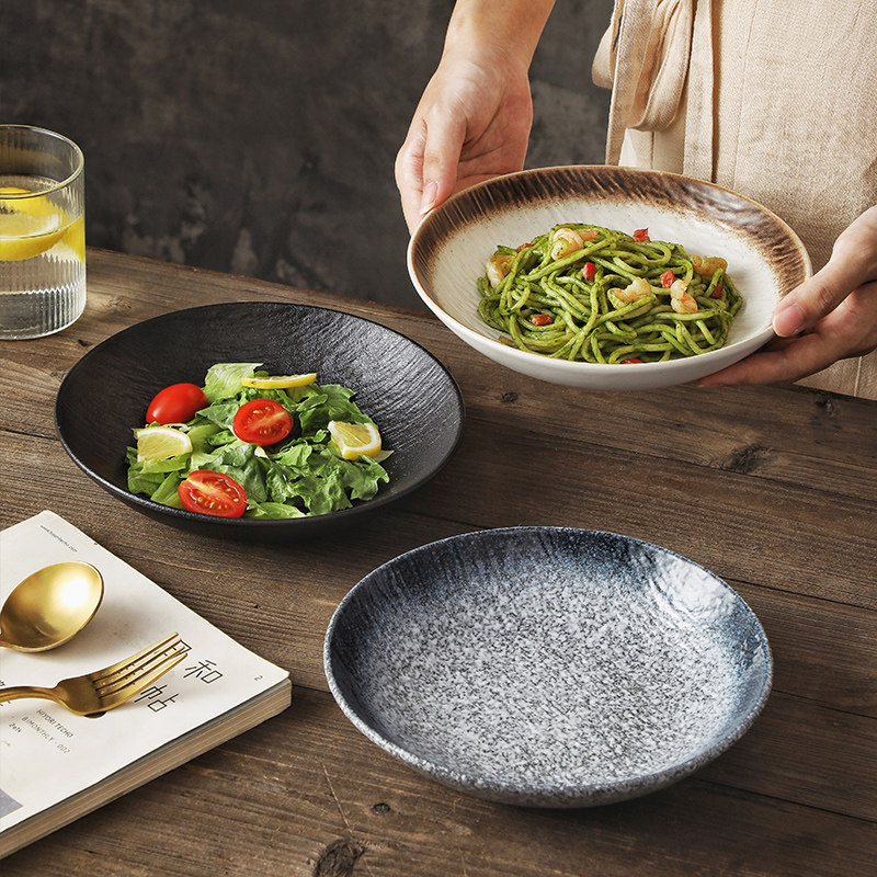 日式流沙纹陶瓷j碟子家用餐盘饭盘深盘鱼盘菜盘高级感餐具盘子,餐饮具,盘,淘宝优惠券,粉丝福利购,淘宝优惠卷