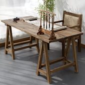 料原木办公桌子古北欧式 朴年代门板实木书桌现代简约创意旧老榆木