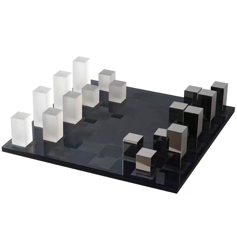 现代简约磨砂电镀k水晶玻璃棋盘软装饰品摆件客厅售楼处软装饰品
