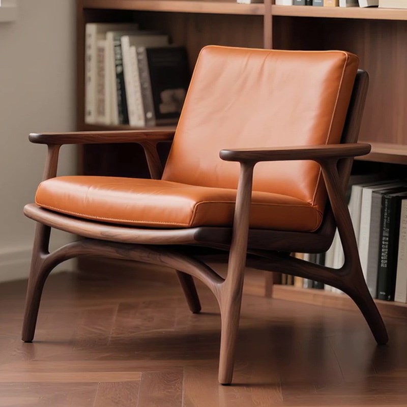 新中式实c木休闲椅三件套茶几组合北欧极简客厅卧室酒店会所洽谈