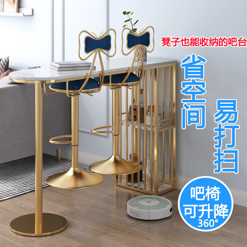 吧台桌家用北欧创意简约小客厅吧台隔断柜轻奢靠墙大理Z石高脚桌