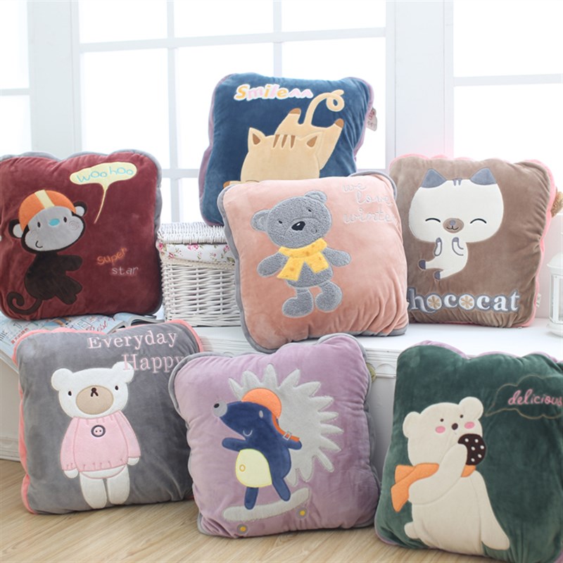 办公室抱枕被子两用m车载加厚珊瑚绒毛毯子二合一汽车午睡枕头冬