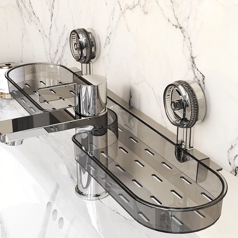 卫生间吸盘免打孔置物架洗手台龙头前收纳盒整R理盒加厚壁挂通用