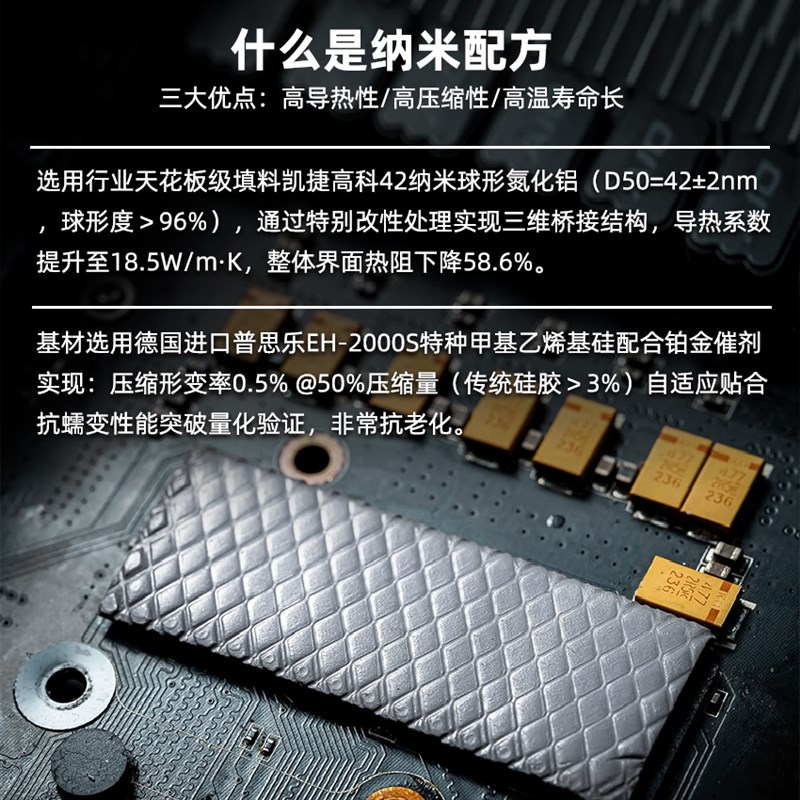 高导热高压缩超软导热硅胶片QF-185纳米氮化铝18.5W显卡显存散热