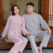 纯棉家居服睡衣纯色刮痧火 男女情侣桑拿按摩服套装 汗蒸服长袖 长裤
