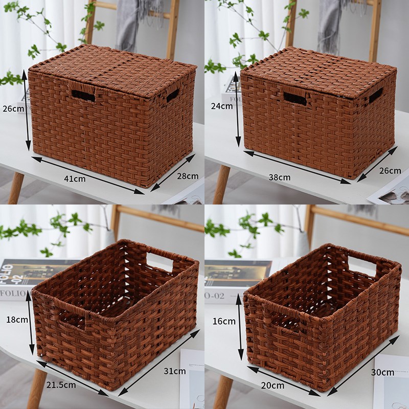 客厅收纳筐带盖仿藤编收纳篮简A易杂物收纳箱家用卧室简约收纳储