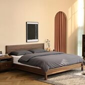 北欧全实木双人床现代简约黑胡桃原木小户型省空间主卧1.8米婚床