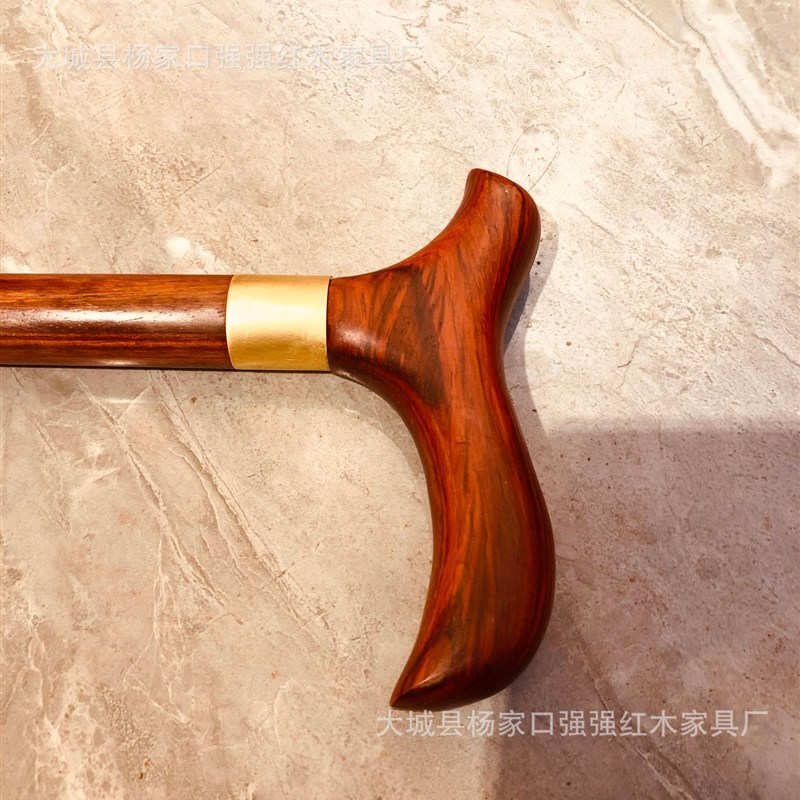 小叶紫檀拐杖檀木手杖实木登山杖祝寿实用礼老年人防.滑拐棍豪华