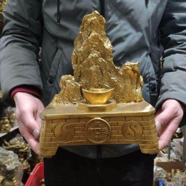 办公室摆件招财金山玉山职场靠山贵人升纯铜元宝桌面旺权大送礼物