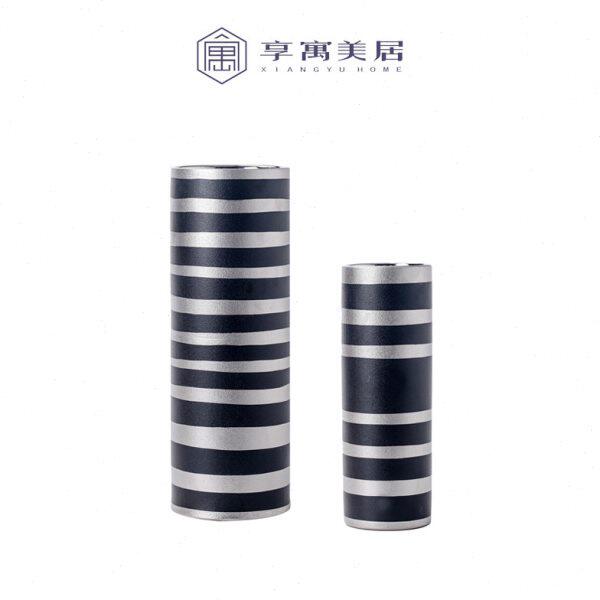 现代简约条纹陶瓷花瓶北欧极简风格软装饰品摆件工艺品客厅电视柜
