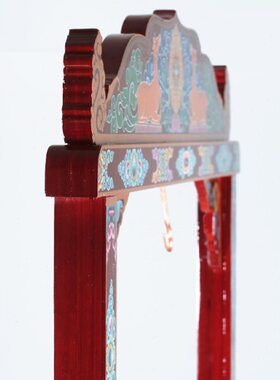 藏式法鼓架立鼓实木红色双鹿宝轮印花彩绘法鼓架内径55cm鼓架包邮