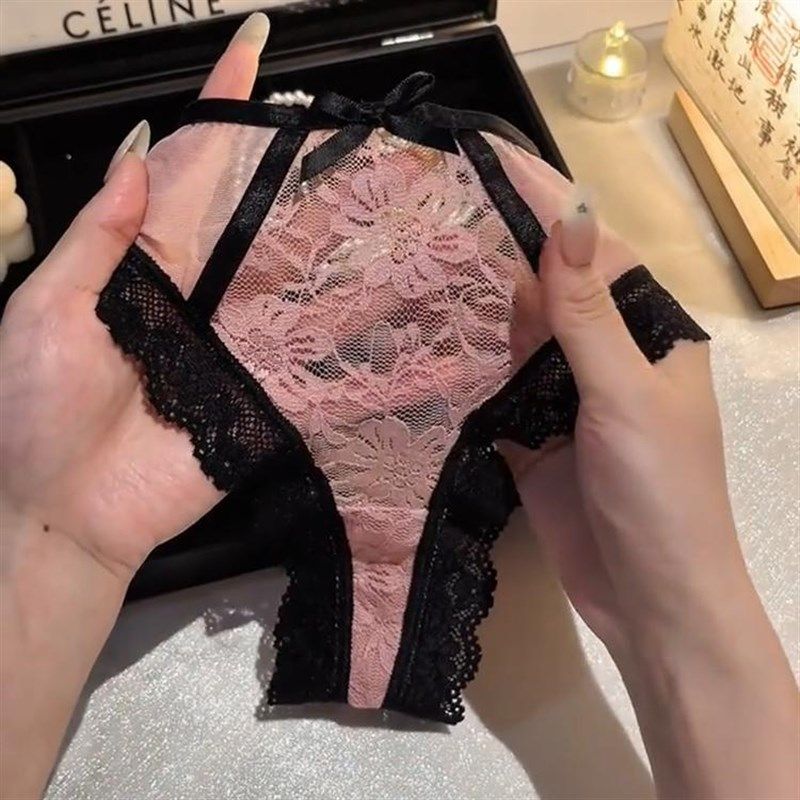 微醺蜜桃内裤女蕾丝网纱镂空性感低腰高弹纯棉底裆干爽透气丁字裤