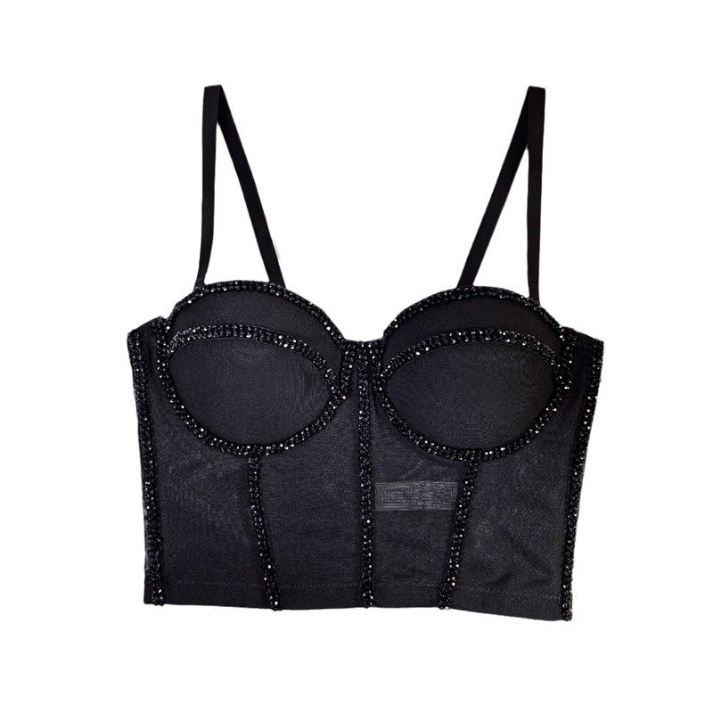 欧美跨境亚马逊速卖通性感钉珠网纱文胸外穿塑身鱼骨吊带水晶抹胸,女装/女士精品,背心吊带,淘宝优惠券,粉丝福利购,淘宝优惠卷