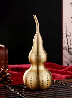 黄铜14cm百福葫芦装饰品摆件上下开口空心葫芦家居客厅工艺品