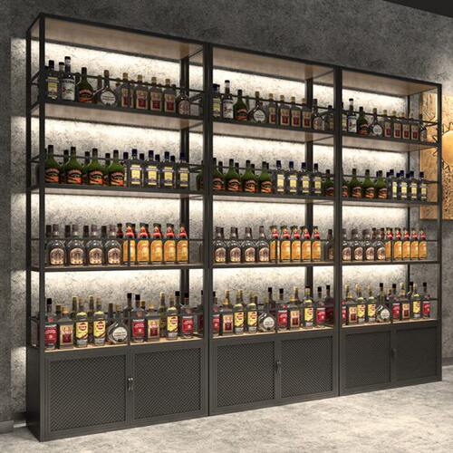 工业风复古红酒酒柜落地式餐厅酒吧酒庄铁艺酒架展示架商用展示柜