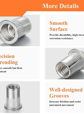 跨境185PCS 盒装 M3-M10/304不锈钢铆钉平头螺纹螺母组合套件