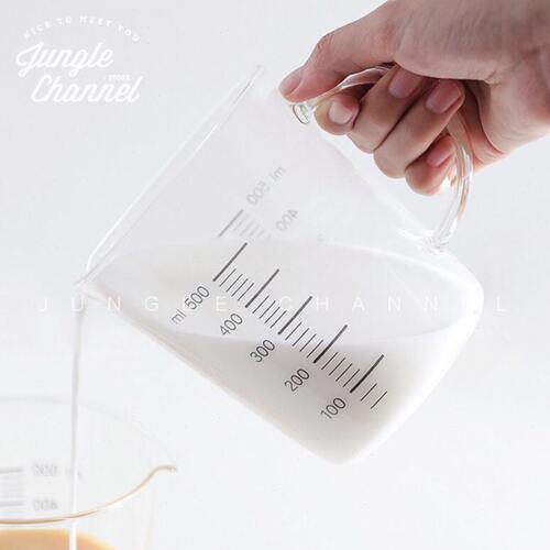 霜山带刻度耐热高硼硅玻璃带手柄量杯 家用厨房可微波500ml