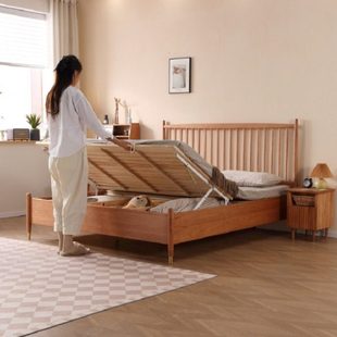 北欧全实木箱体床高脚离地高箱储物床白蜡木床侧开收纳储物双人床