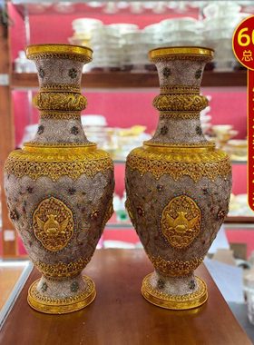 尼泊尔掐丝花瓶铜鎏金鎏银家居饰品摆件大号花瓶60cm单个
