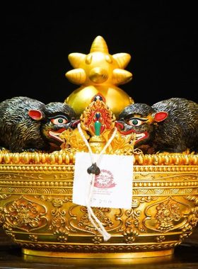 藏式摆件纯铜供品六寸鼬鼠吐宝宝瓶供品系列鎏金家用中式铜摆设