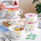 陶瓷保鲜碗带盖子便当盒微波炉专用饭盒家用密封碗泡面碗上班族带