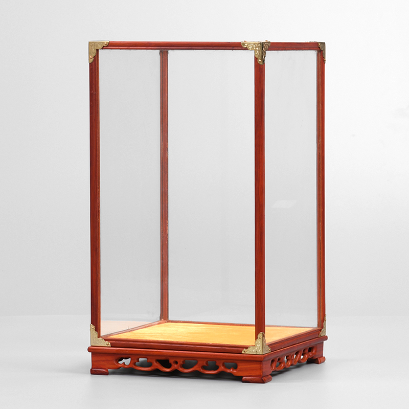 红木宝笼玻璃罩子古董佛像观音底座实木摆件防尘罩透明展示盒定制