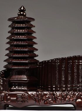 黑檀木雕实木九层文昌塔笔筒送老师学生领导红木礼品办公客厅摆件