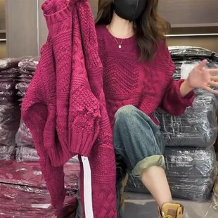 套头针织打底衫 麻花宽松大码 加厚24秋冬新款 100%山羊绒毛衣女短款