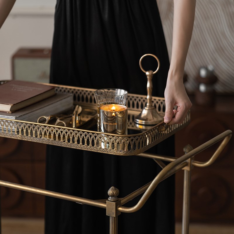 润家家居中古法式手推车轻奢高级感复古餐车家用可移动收纳置物架