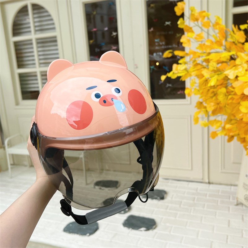 粉色小猪童款电动车头盔可爱儿童卡通安全帽男女款电瓶车摩托半盔
