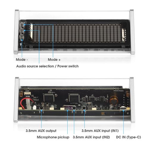 复古 怀旧 VFD屏 时钟+音乐频谱仪+蓝牙5.0接收器+2路音频切换器