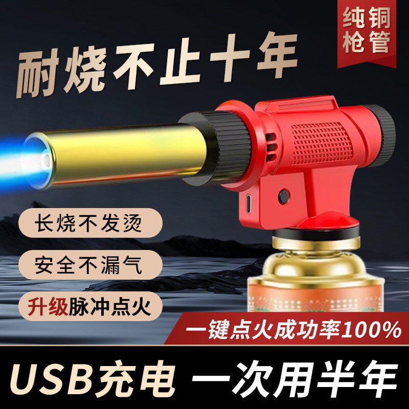 高温喷火枪烧猪毛卡式喷枪喷火器家用火枪喷火焊枪万能充电款枪头