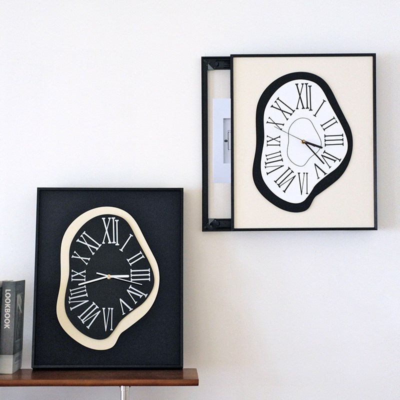电表箱装饰画带钟表达利异形复古时钟电箱遮挡挂钟静音玄关挂画