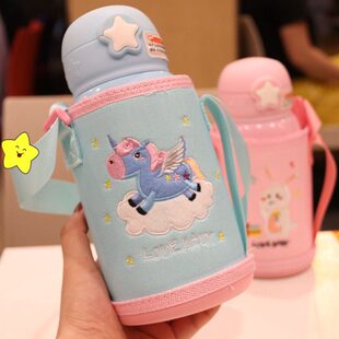 双盖两用儿童吸管保温杯304不锈钢水杯学生女宝宝幼儿园可爱水壶
