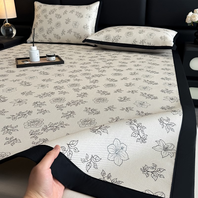 艾草冰藤席冰丝凉席床垫三件套夏季空调席冰丝床单家用席子可机洗