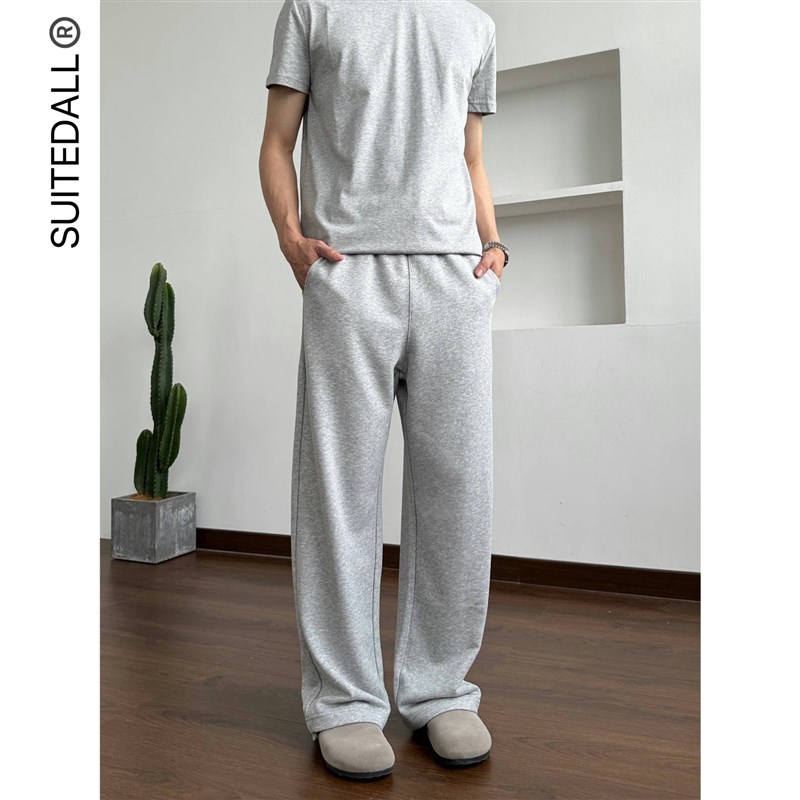 SUITEDALL2021M卫裤320g薄款毛圈宽松直筒微喇叭运动通勤长裤